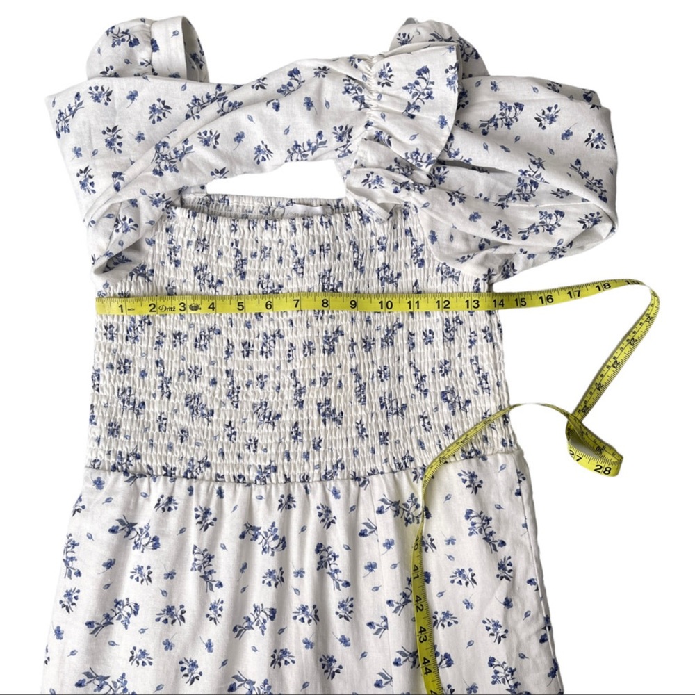 House of Harlow 1960 Linen Smocked Floral Midi Dress - Picture 5 of 5